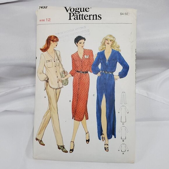 Vogue Patterns 7432 UNCUT Misses Size 12 1970s Top Pants & Dress Sewing Pattern - Picture 7 of 10
